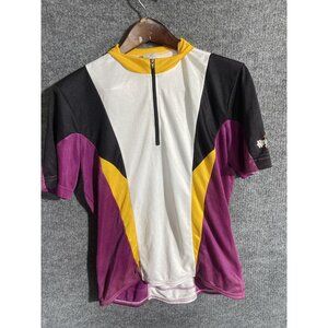 VOmax Cycling Jersey Mens Medium Purple Yellow Short Sleeve 1/4 Zip Pockets USA